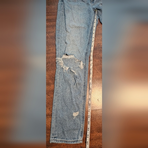 American Eagle Womens Straight Mom Jeans Size 0 Regular Light Destroy Distressed - Picture 14 of 16